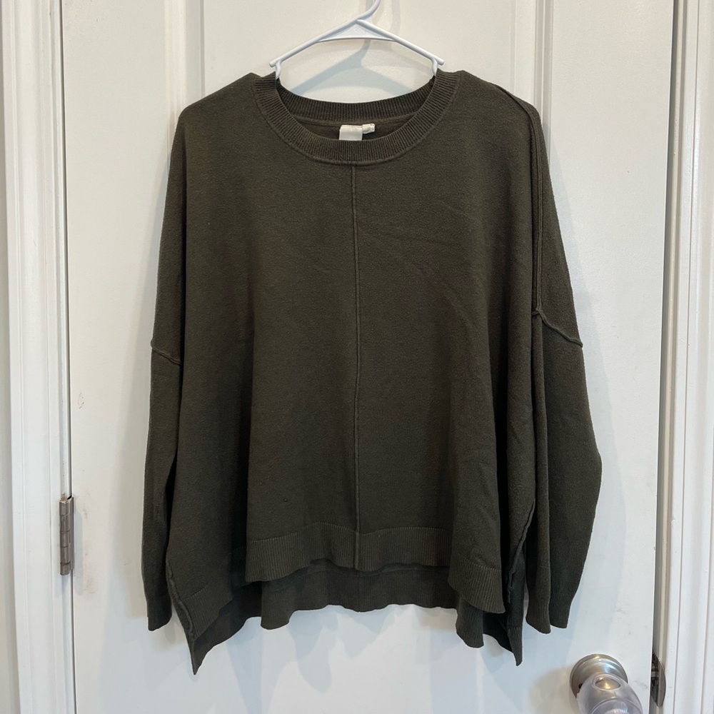 Ady P Women’s Oversized High Low Drop Shoulder Sweater Cashmere Blend Green MED